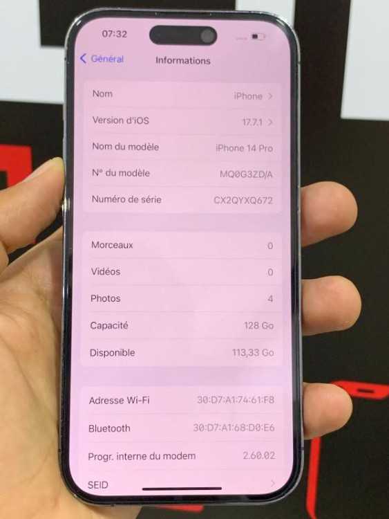 Iphone 14 Pro 128 gb 86% 🔋 Fac id ✅ jamais ouv