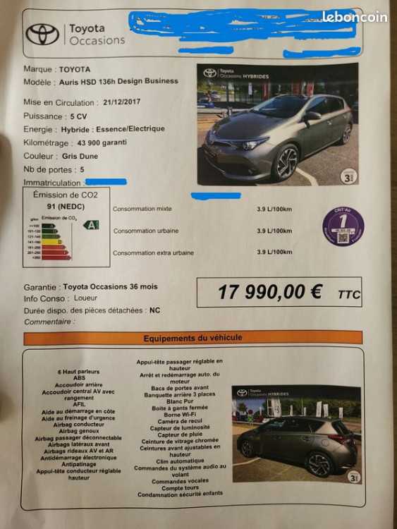 Auris hybride automatique vente réservée mre
